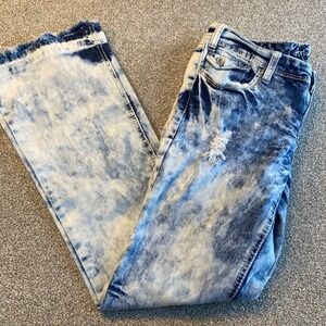 Ariya Jeans Womens Acid Wash Wide Leg Distressed Denim Pants Blue White Y2K